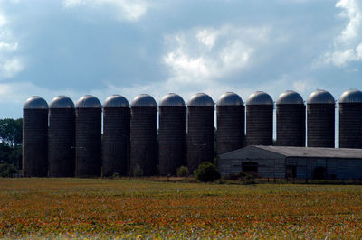 Panoramic shot of agricultural field against sky