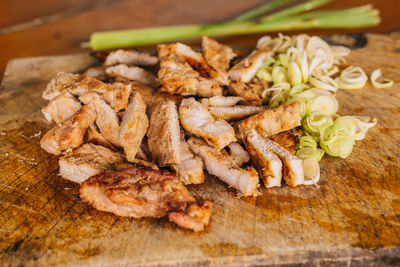 Close-up of mushrooms on cutting board