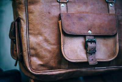 Close-up of leather bag 