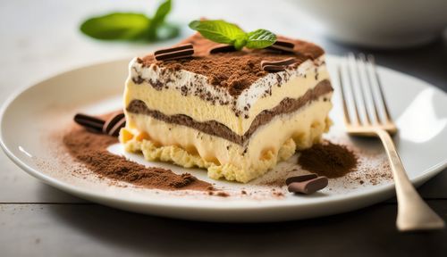 Close-up of dessert in plate on table