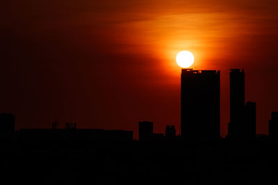 Silhouette buildings against sky during sunset