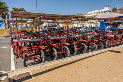 Bicycles parked on street in city