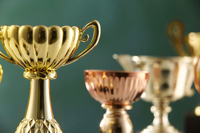 Close-up of trophies