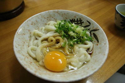 Close-up of soup served in plate