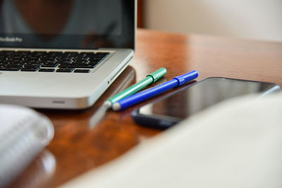 High angle view of computer keyboard on table