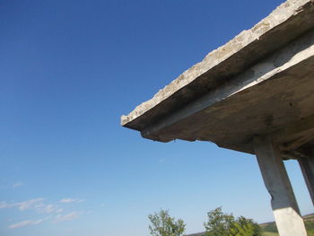 Low angle view of built structure against clear blue sky