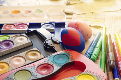 High angle view of various food on table