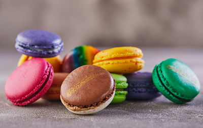 Close-up of macaroons on table