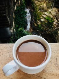 Close-up of coffee cup on table