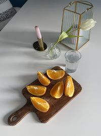 High angle view of fruits on table