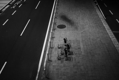 High angle view of people walking on street