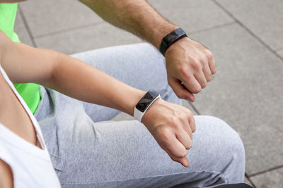 High angle view of man using mobile phone