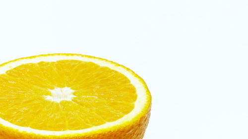 Close-up of lemon slice against white background