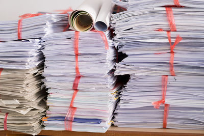 Stack of books on table