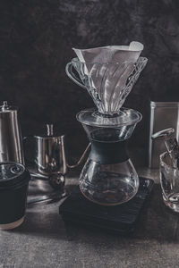 Close-up of glass jar on table at home