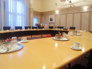 Illuminated lamp on table