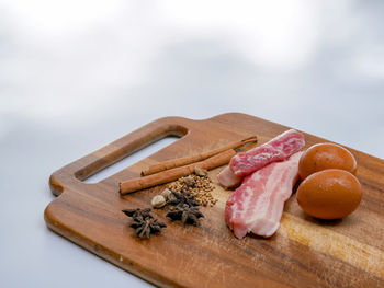 Close-up of meat on cutting board