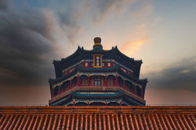 Low angle view of temple building against sky