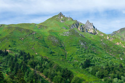 View of the ski slopes at mont dore in spring