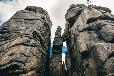 Low angle view of rock formation against sky