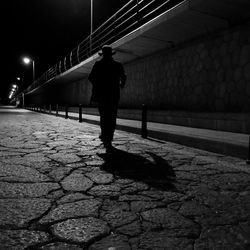 Rear view of woman standing at night