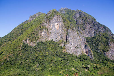 Low angle view of rocky mountain against sky