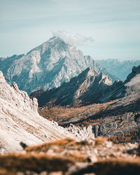 Scenic view of snowcapped mountains against sky