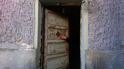 Person touching door