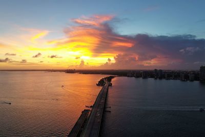 Scenic view of sea against dramatic sky during sunset