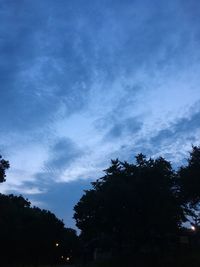 Low angle view of silhouette trees against sky at night