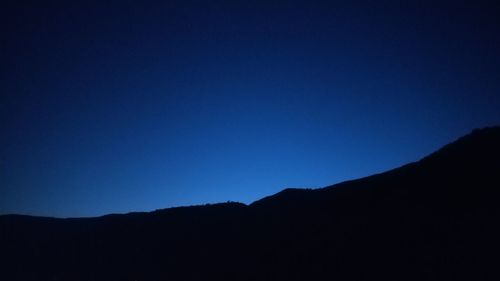 Silhouette mountain against clear blue sky