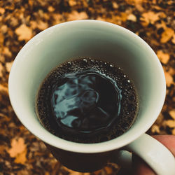 High angle view of coffee in cup