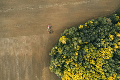 High angle view of person riding motorcycle on road