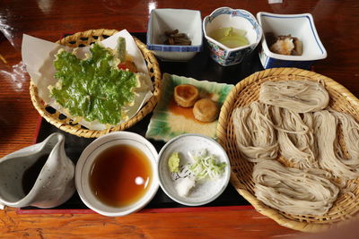 High angle view of food on table