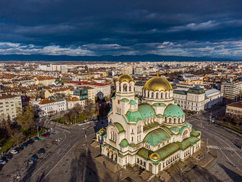 Saint alexander nevski cathedral in all its glory at the backdrop of a stormy sky