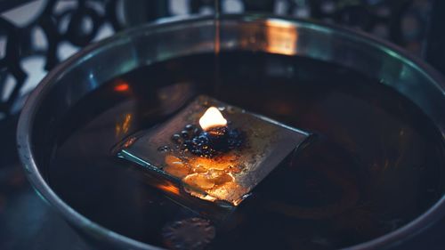 High angle view of wine in glass