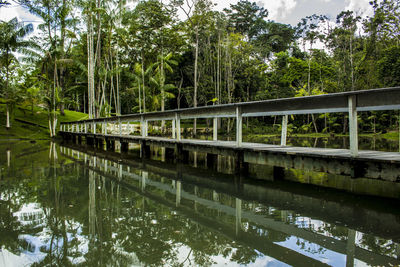 Bridge over lake against sky