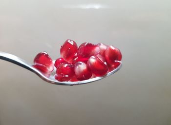 High angle view of strawberries in bowl on table