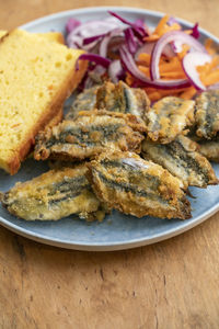 Close-up of food in plate on table