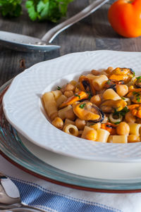 Close-up of food in plate on table