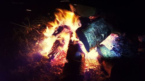 Close-up of bonfire at night