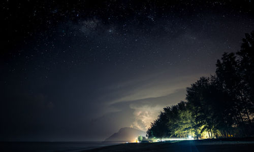 Silhouette trees against sky at night