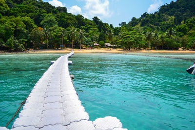 Scenic view of swimming pool by sea against sky