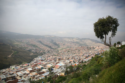 High angle view of townscape against sky