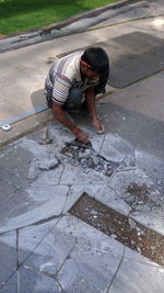 High angle view of man working