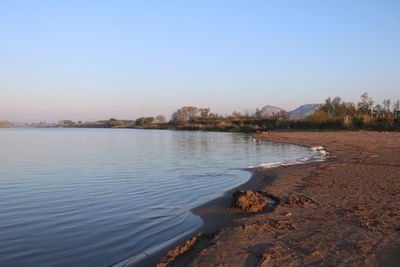 Scenic view of lake against clear sky