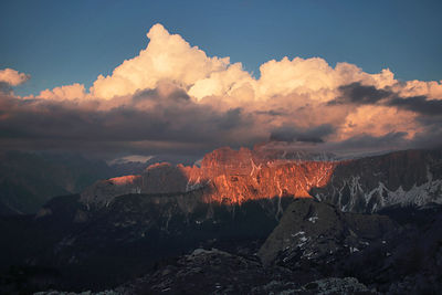 Scenic view of mountains against sky - dolomites italy - unesco