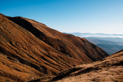 Scenic view of mountains against clear sky in amatrice, lazio italy 