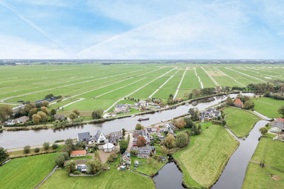 High angle view of agricultural field against sky