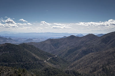 High angle view of mountains against sky